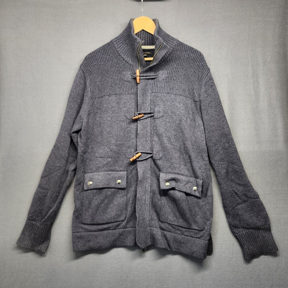 Banana Republic Sweater Jacket Mens Large Navy Blue Full Zip Toggle Fisherman